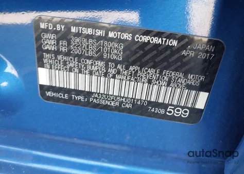 2017 Mitsubishi Lancer Es из США, поврежденный, VIN JA32U2FU5HU011470